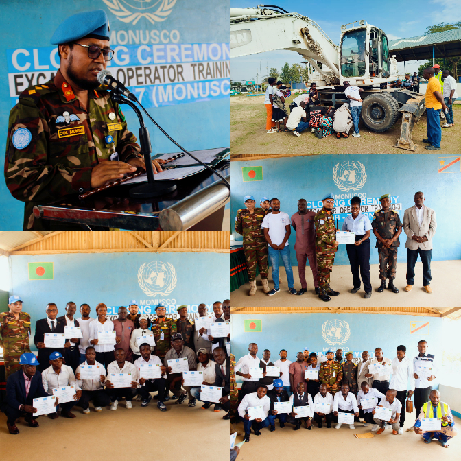 Bunia: La MONUSCO certifiés 35 jeunes dont 5 filles en conduite d’engin excavateur grâce aux casques bleus bangladais du BANRDB-7