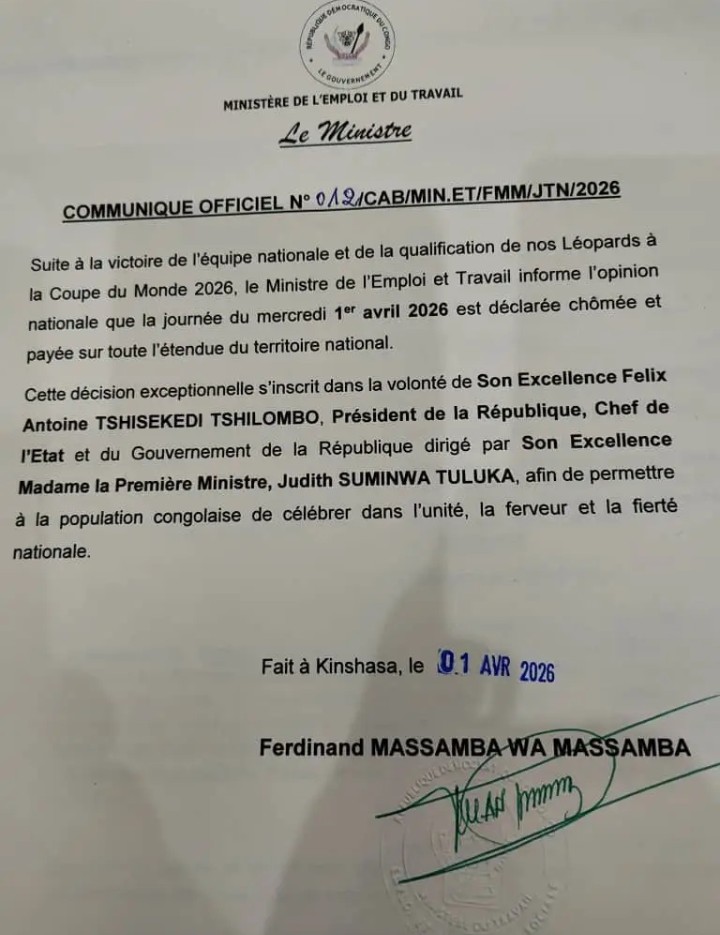 Poisson d’avril ? Non ! Le 1er avril déclaré journée chômée et payée en RDC