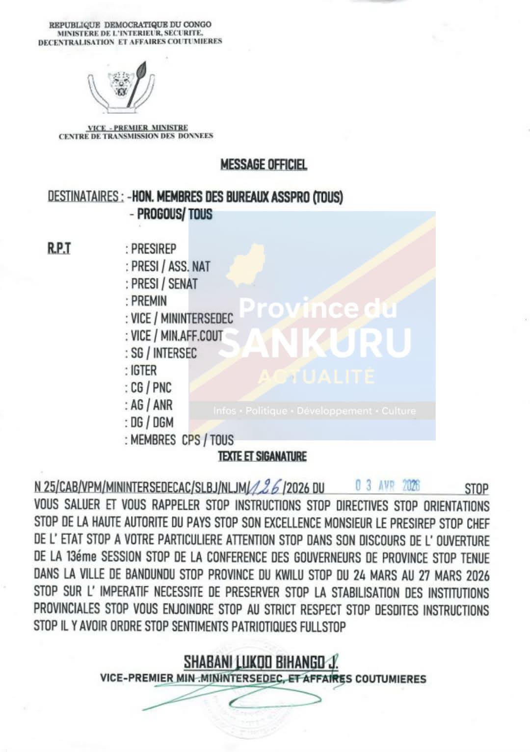 RDC : Le VPM de l’Intérieur verrouille la stabilité des provinces