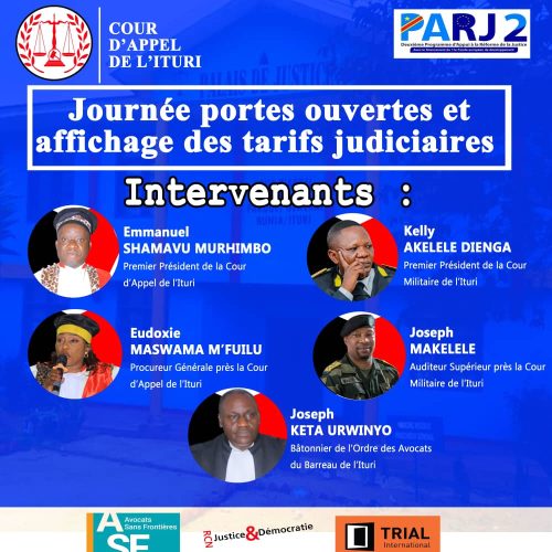 Ituri:Avec l’appui du projet PARJ,une journée porte ouverte organisée ce lundi 30 Septembre 2024 au Palais de Justice de Bunia à partir de 08 heures 30′