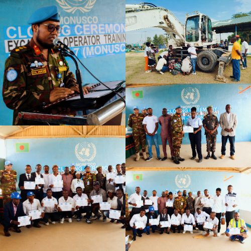 Bunia: La MONUSCO certifiés 35 jeunes dont 5 filles en conduite d’engin excavateur grâce aux casques bleus bangladais du BANRDB-7